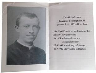 Totenblättchen für August Benninghaus zur Trauerfeier in der St. Nikolaus Kirche in Ankum